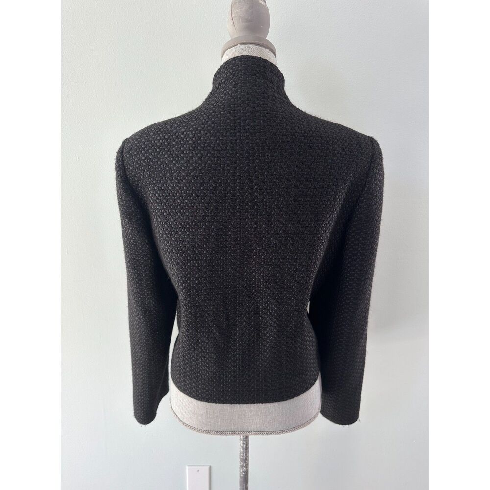 Vintage Asian Style Frog Closure Textured Tweed Jacket Black Mandarin Collar XL - Picture 2 of 8